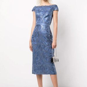 Tadashi Shoji Haya Sequin Midi Embroidered Dress Size 4
